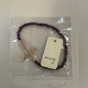 Red Beaded Bracelet with Gold Cross